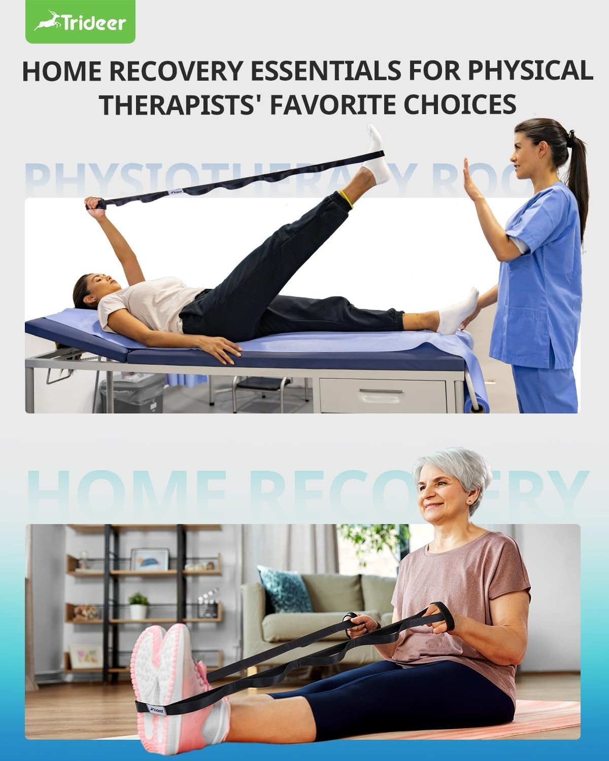 Trideer Stretching Strap with 10 Loops, Non-Elastic Yoga & Physical Therapy