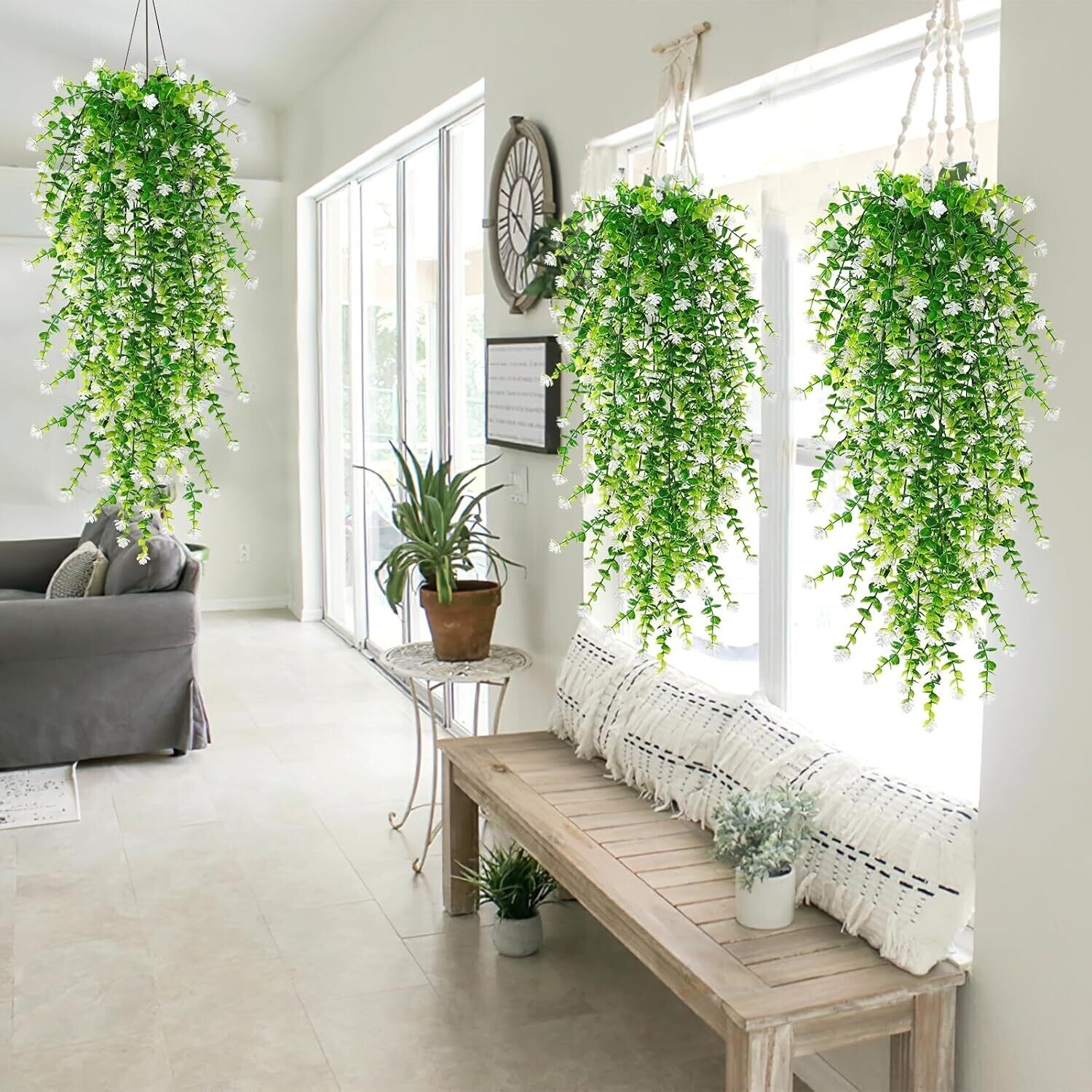 3pc Artificial Fern Plant Fake Eucalyptus Leaf Hanging Flower Vine Home Decor