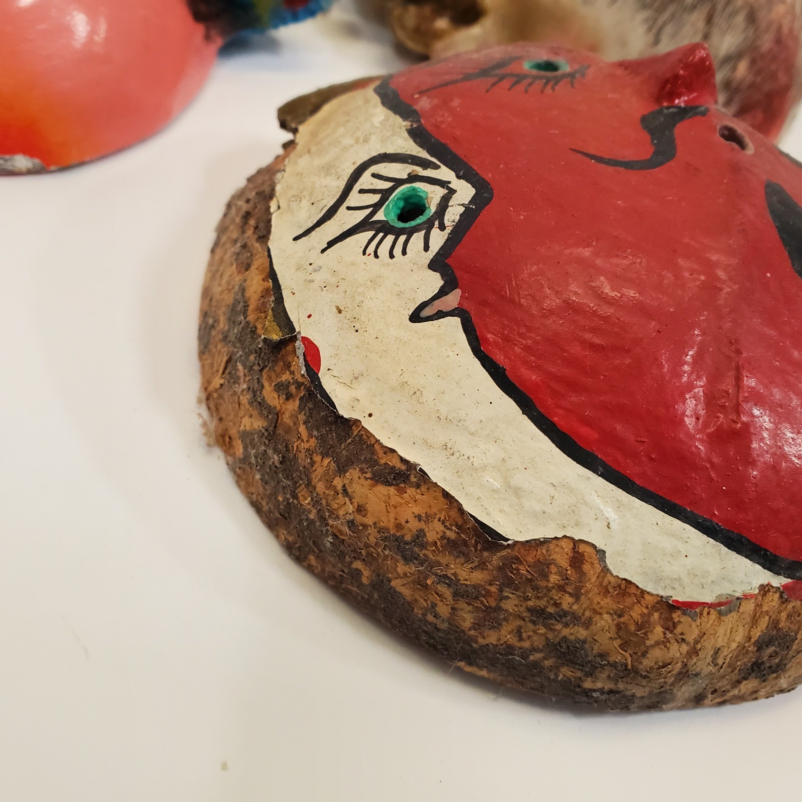 Vintage Lot of 3 Mexican Coconut Shell Folk Art Masks Guerrero Wall Decor