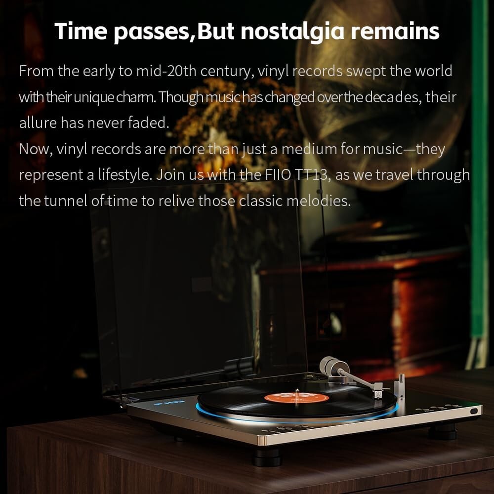 FiiO TT13 Fully Automatic Vinyl Stereo Turntable(Analog) (Black Bluetooth)
