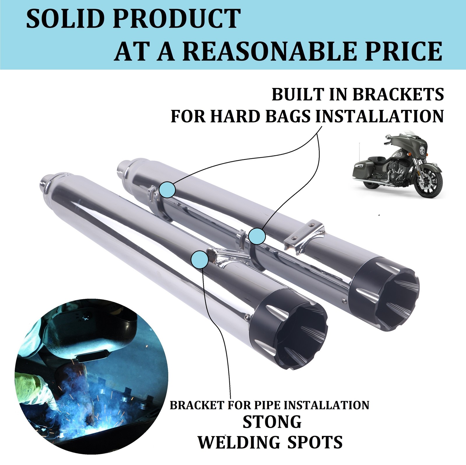 4" Slip on Exhaust Pipes for 2014-Up Indian Chieftain, Roadmaster Upgrading Tone