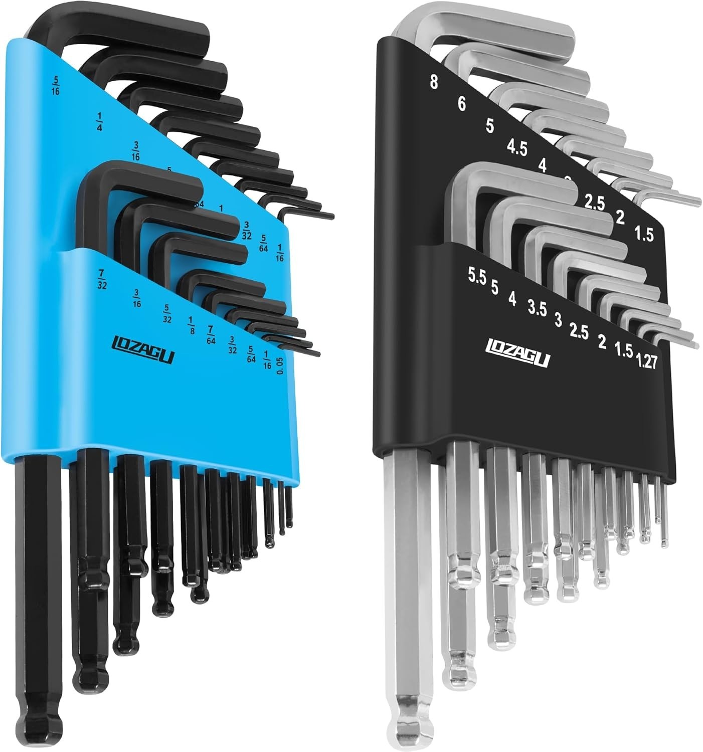 36-Piece Hex Key Allen Wrench Set with Ball End - Sae/Metric Sizes and 2 Storage