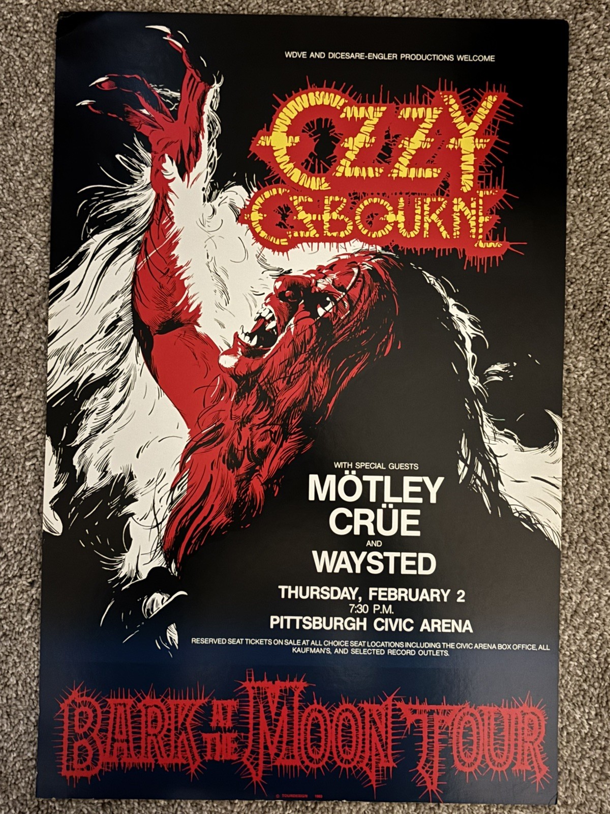 ORIGINAL OZZY OSBOURNE 1983 BARK AT THE MOON CONCERT TOUR POSTER-MOTLEY CRUE