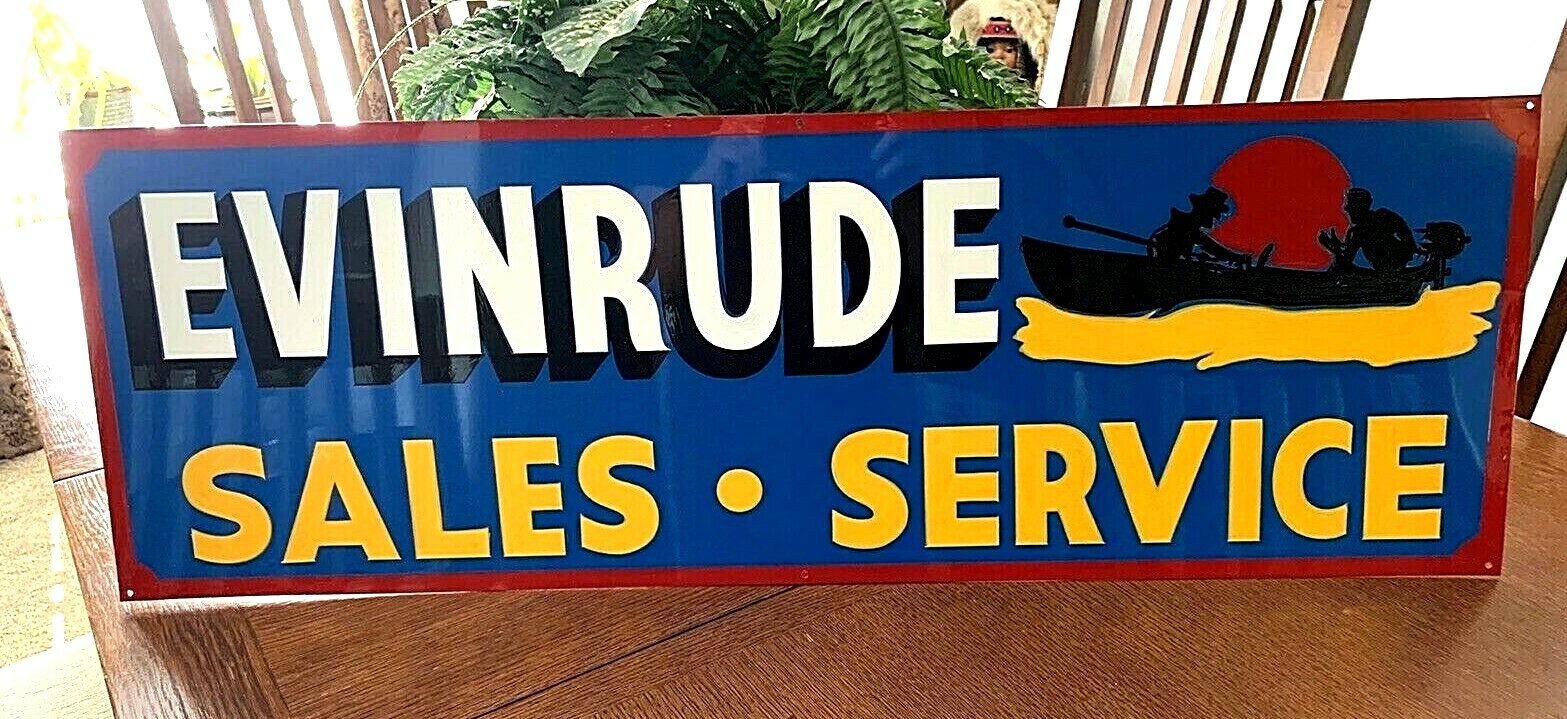 Vintage Hand Painted Evinrude Boat Parts Service Shop Sign