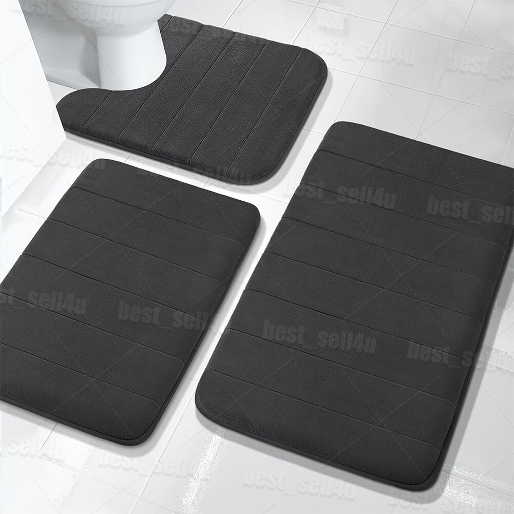 Memory Foam 3PCS Bathroom Rug Absorbent Bath Mat Set Small Large and Contour Rug