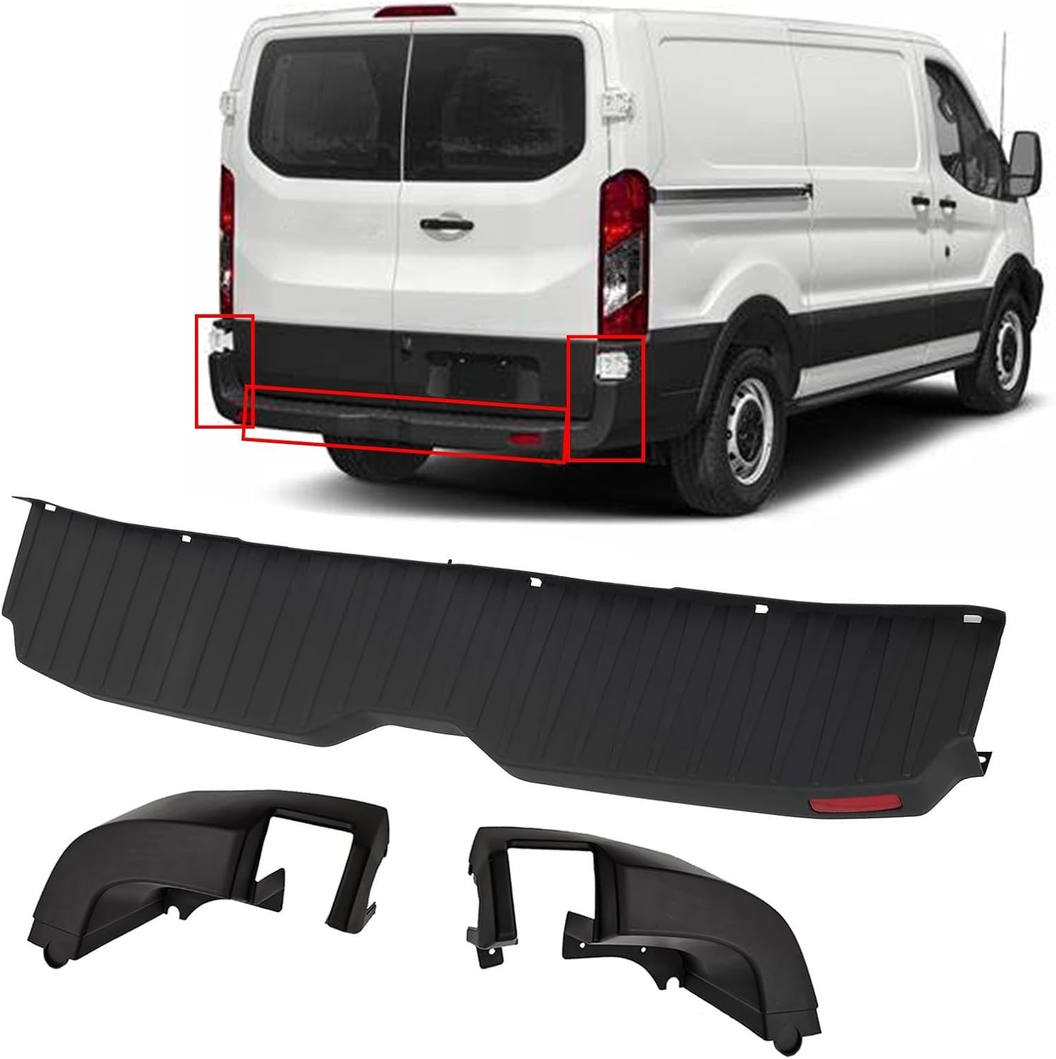Rear Bumper Cover & Side End Cap Cover Compatible with 2015-2024 Ford Transit Pa