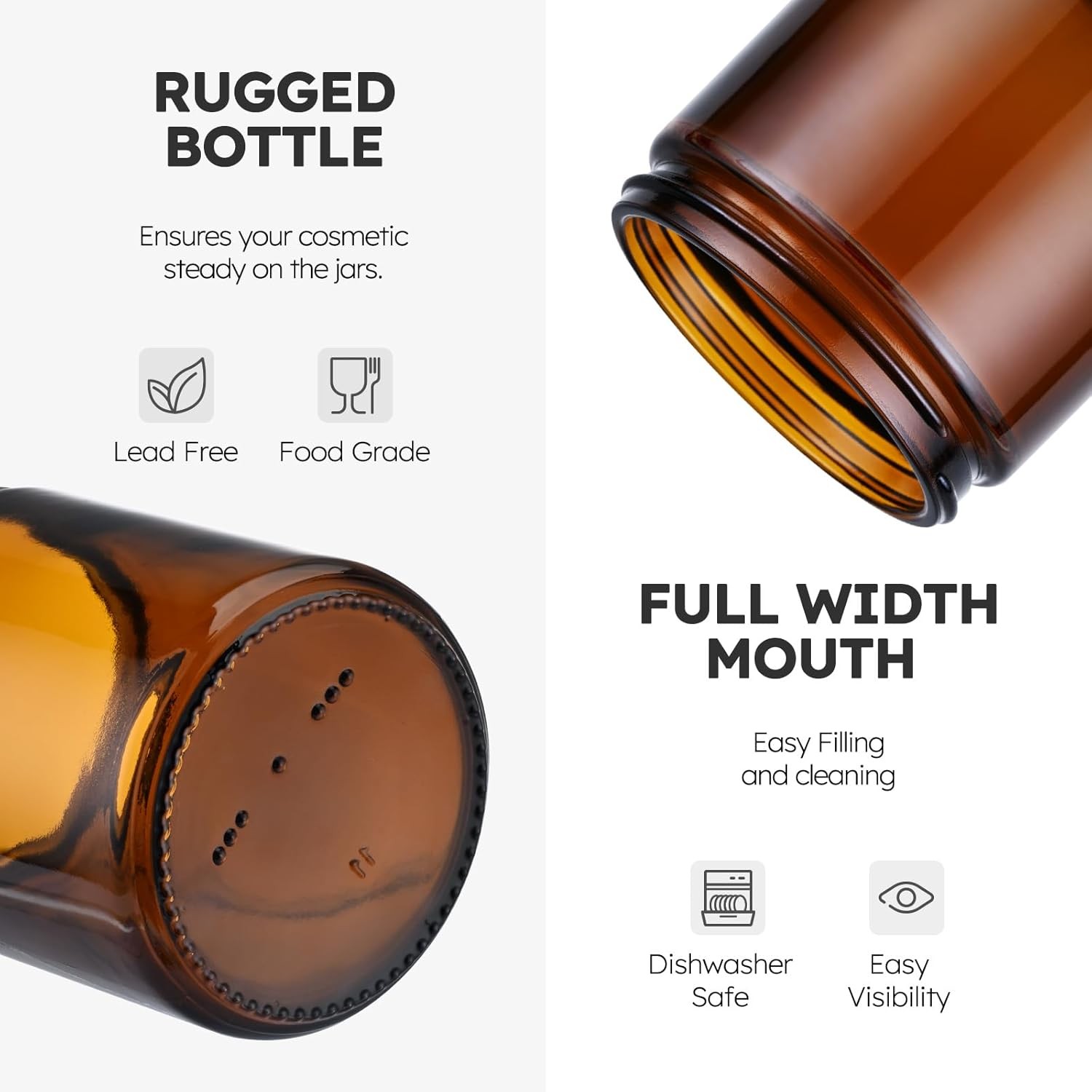 Tecohouse 8oz Amber Glass Jars with Lids, 3 Pack Candle Jars with Blank Labels,