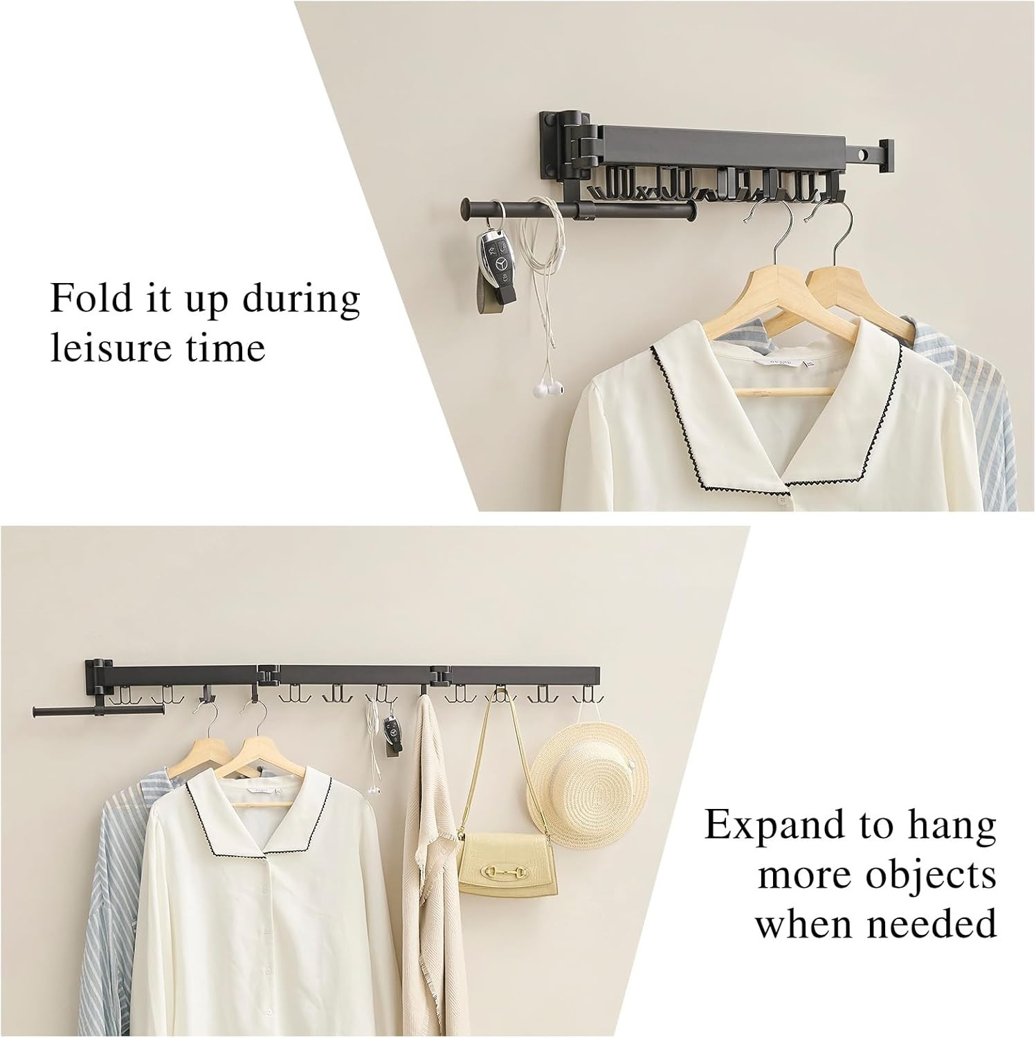 Wall Mounted Clothes Drying Rack Foldable Space Saver Laundry Rack Black