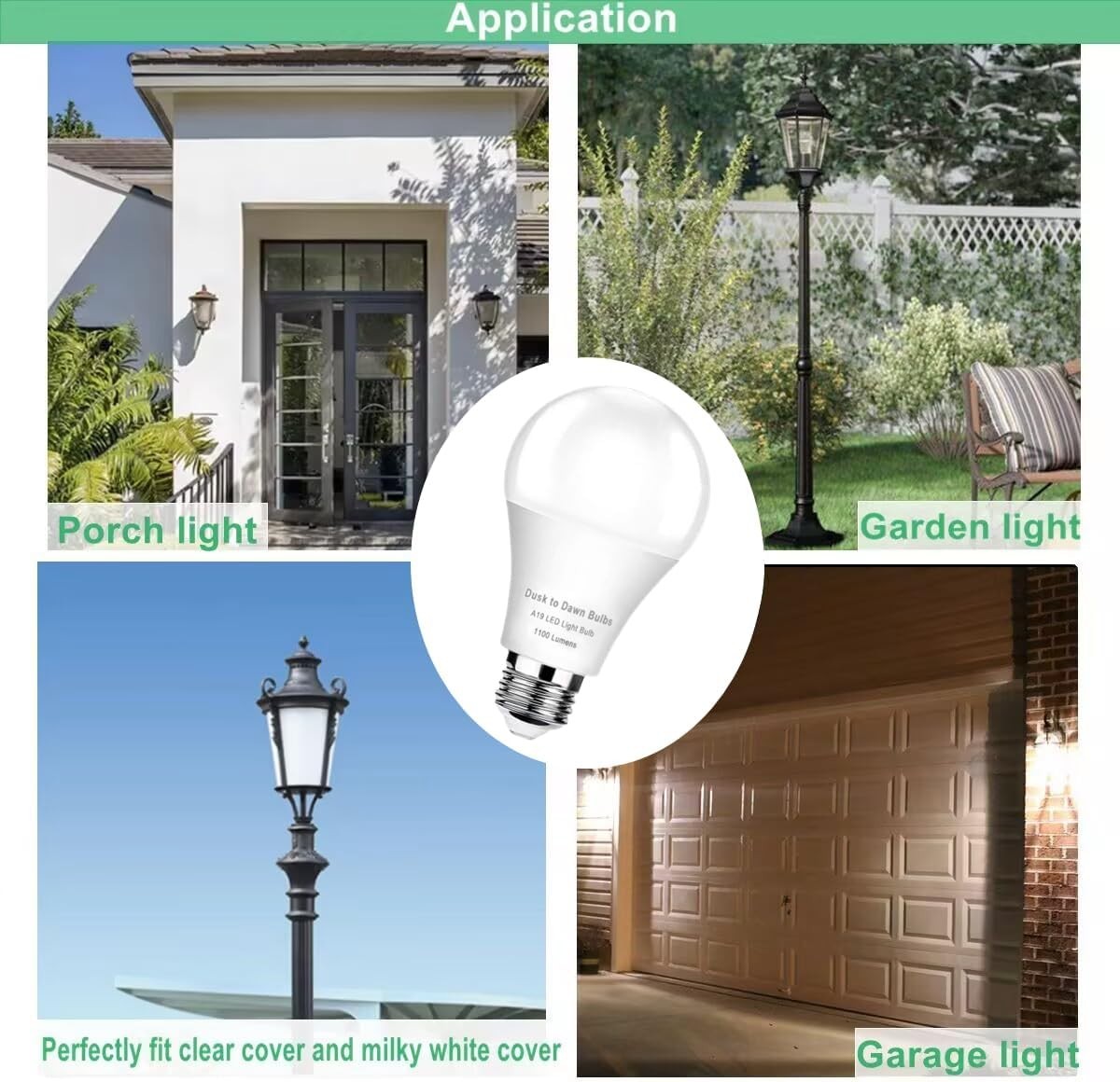 4-Pack Dusk to Dawn Light Bulbs Outdoor 75 Watt Equivalent, Automatic On/Off Sen