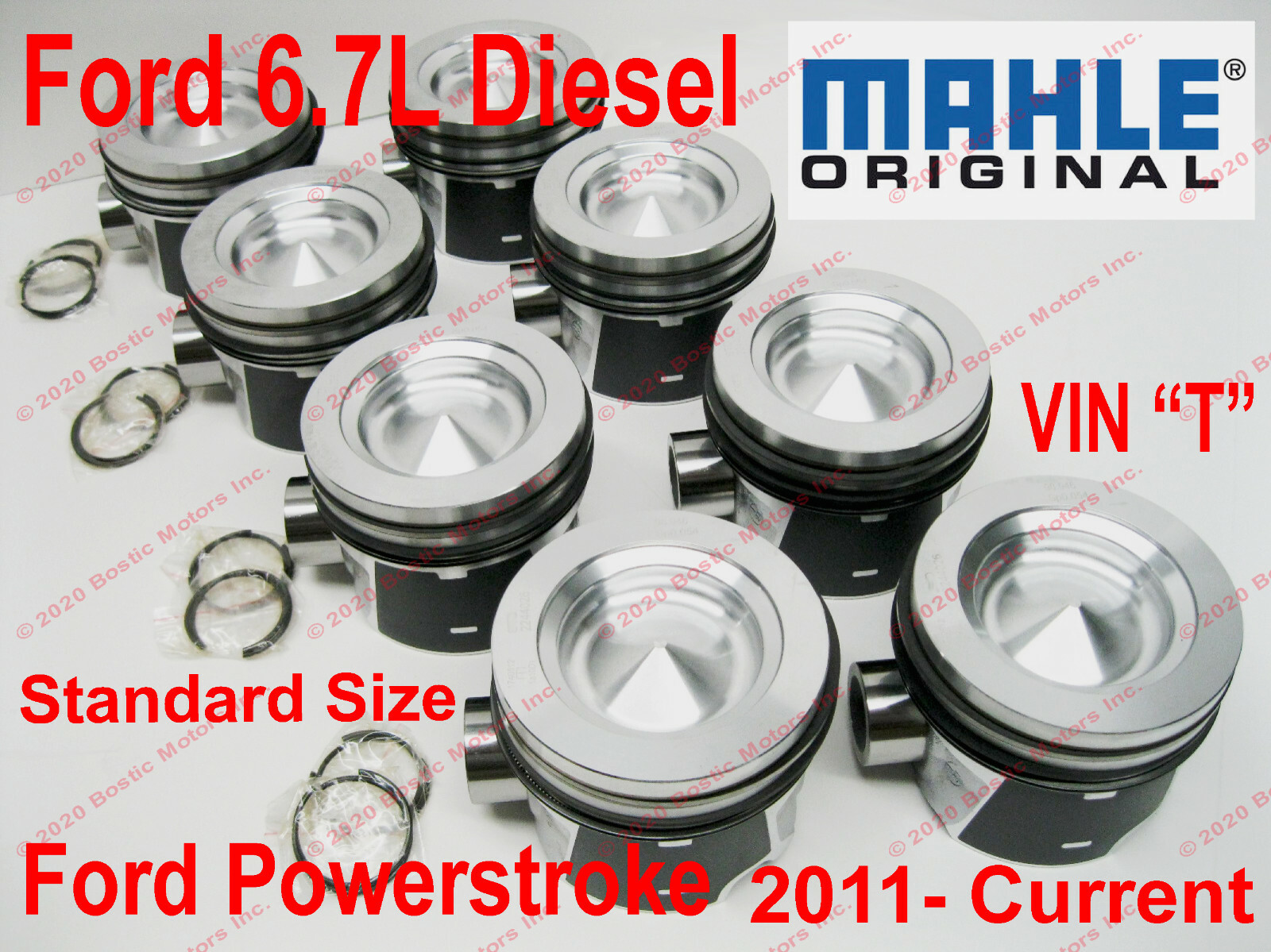 Ford 6.7 6.7L Powerstroke Diesel Pistons MAHLE Standard set 8 w/ Rings 2011-2022