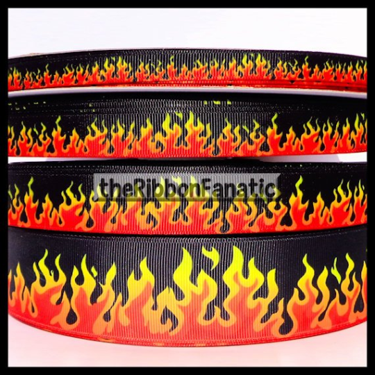 3yds Fire and Flames 3/8" 5/8" 7/8" 1.5" 2.25" Grosgrain Ribbon