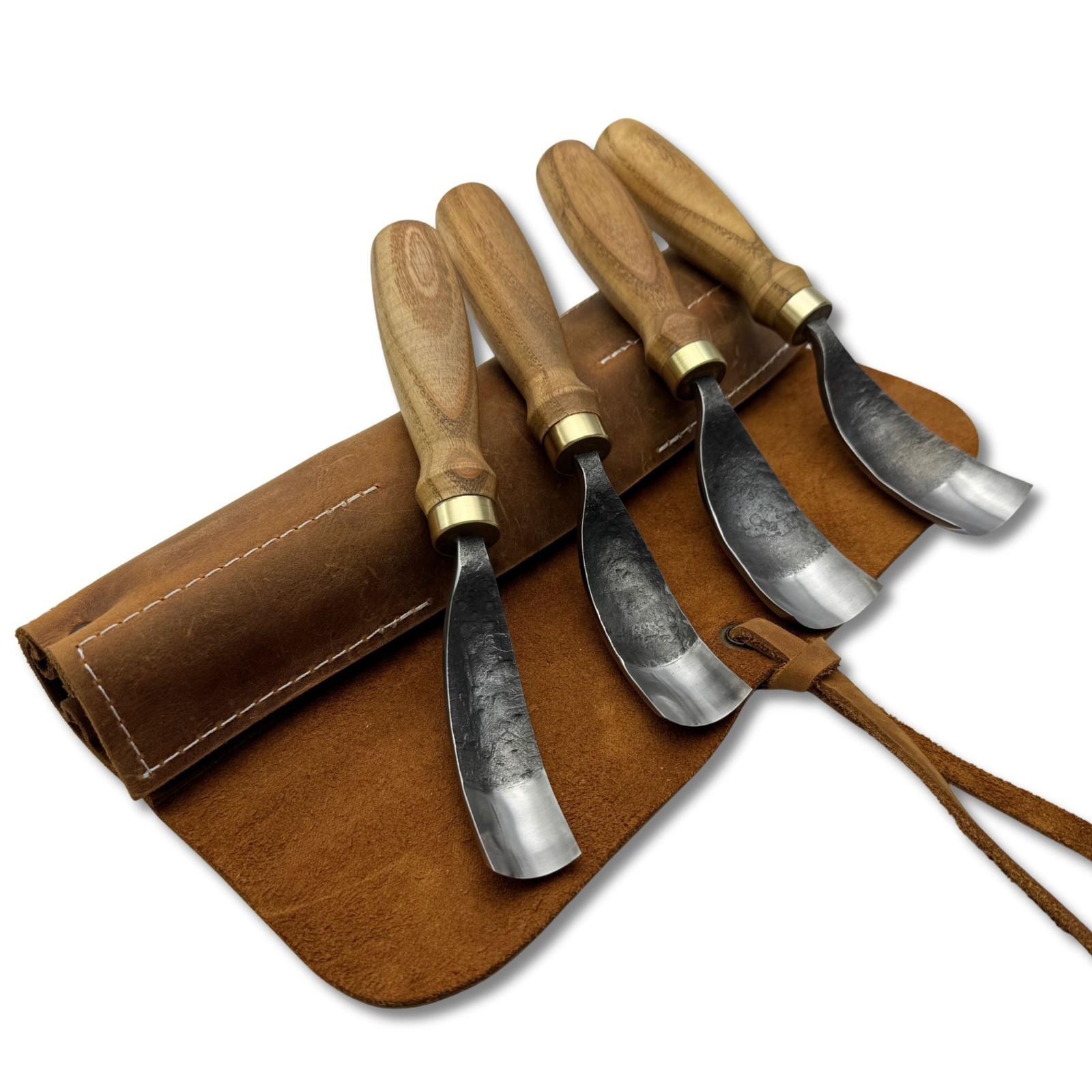 Hand-Forged Bent Gouges – 52100 Steel Blades, Ash Handles, Spoon Carving Tools.