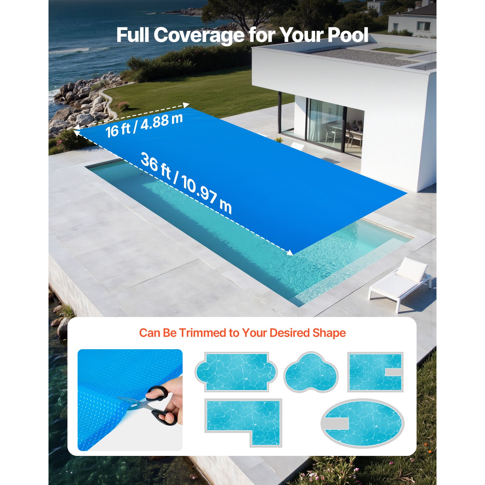 Uimoso 12 Mil Solar Pool Cover 36 x 16 ft Blanket Swimming Pool Heater Cover