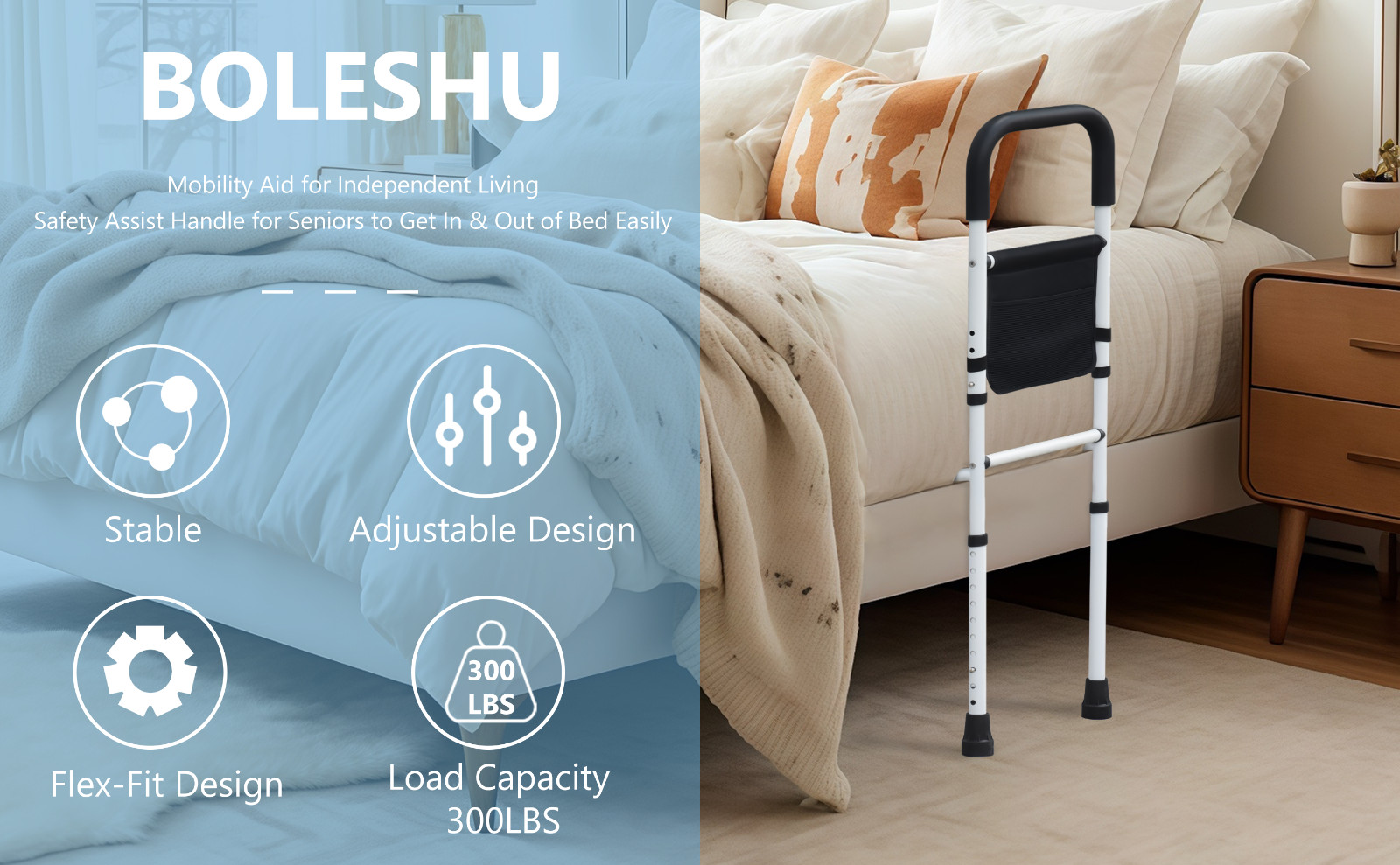 Bed Rails for Elderly Adults with Floor Support, Bed Side Assist Rail for Senior
