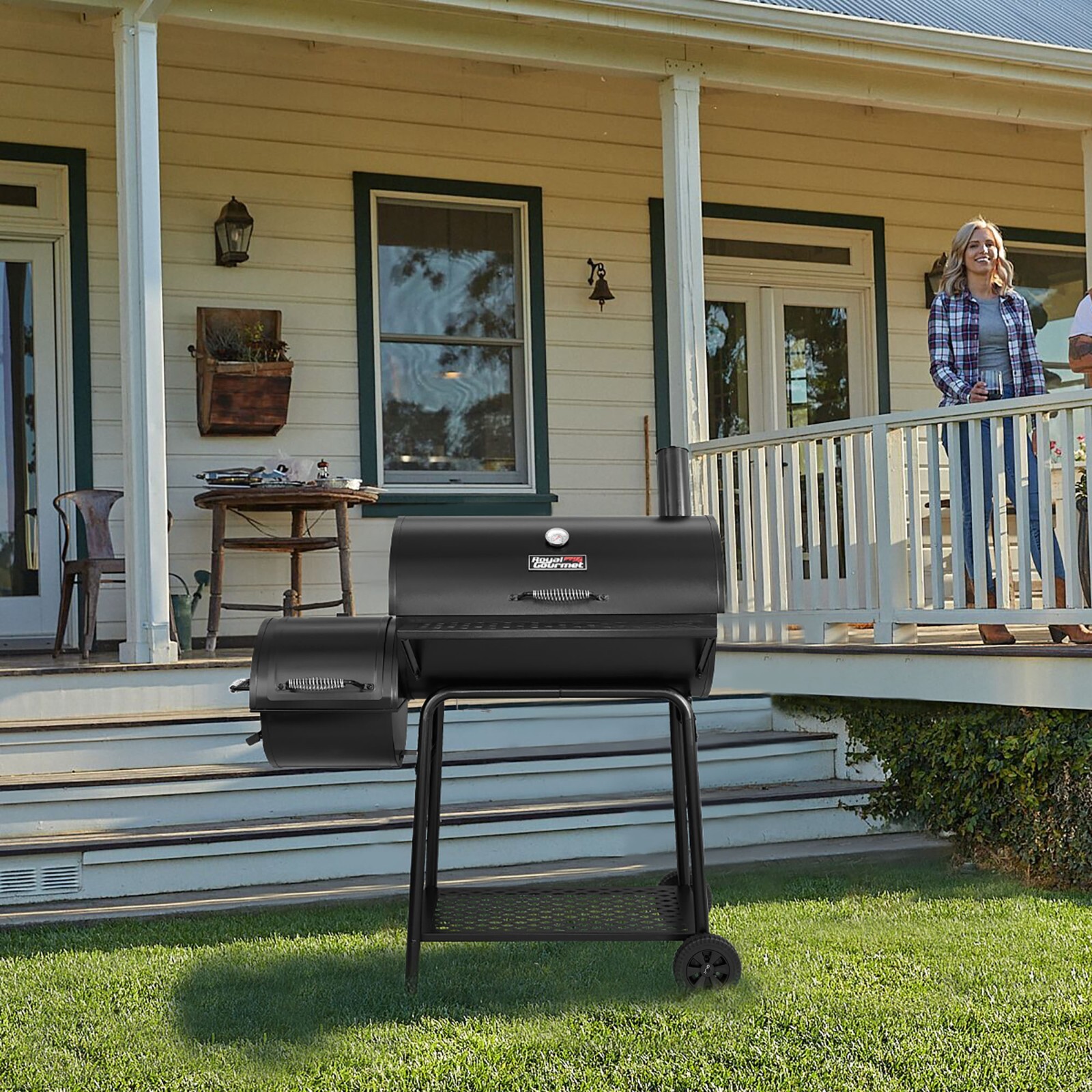 Royal Gourmet 811 Square Inches Barrel Charcoal Grill with Offset Smoker, Black