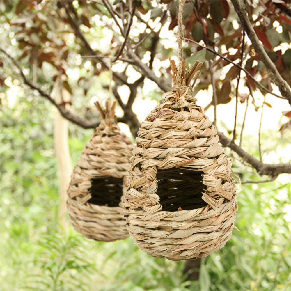 3Pack Handwoven Straw Hanging Hummingbird House Grass Bird Nest Bird Feeder