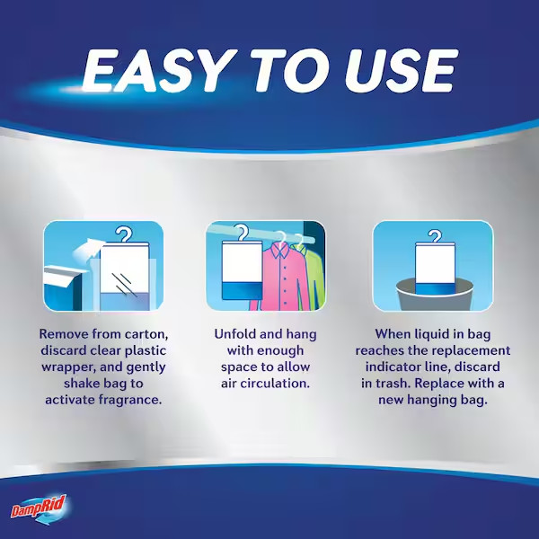 3 PACK - DampRid High Capacity Moisture Absorber Hanging Bag 15.4 oz