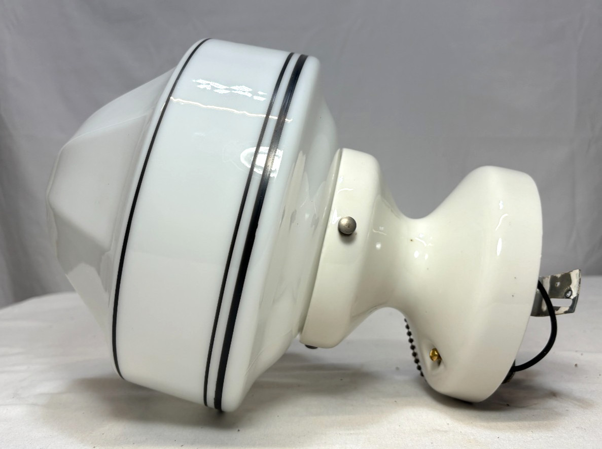 Vtg Porcelain Light Fixture Ceramic Ceiling Art Glass Shade Stripe USA #L99