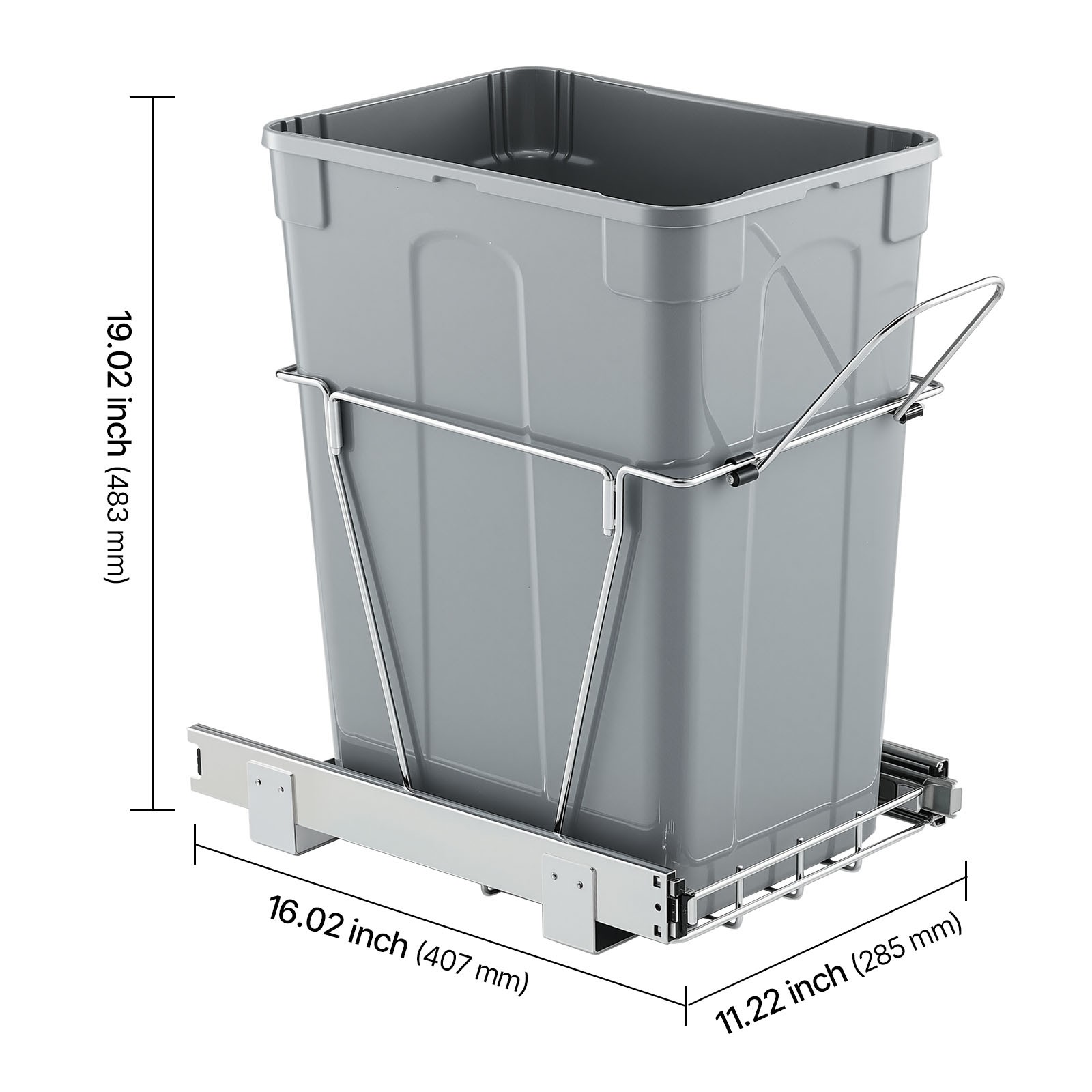 35QT Pullout Waste Container Under Cabinet Kitchen Garbage Bin Trash Can