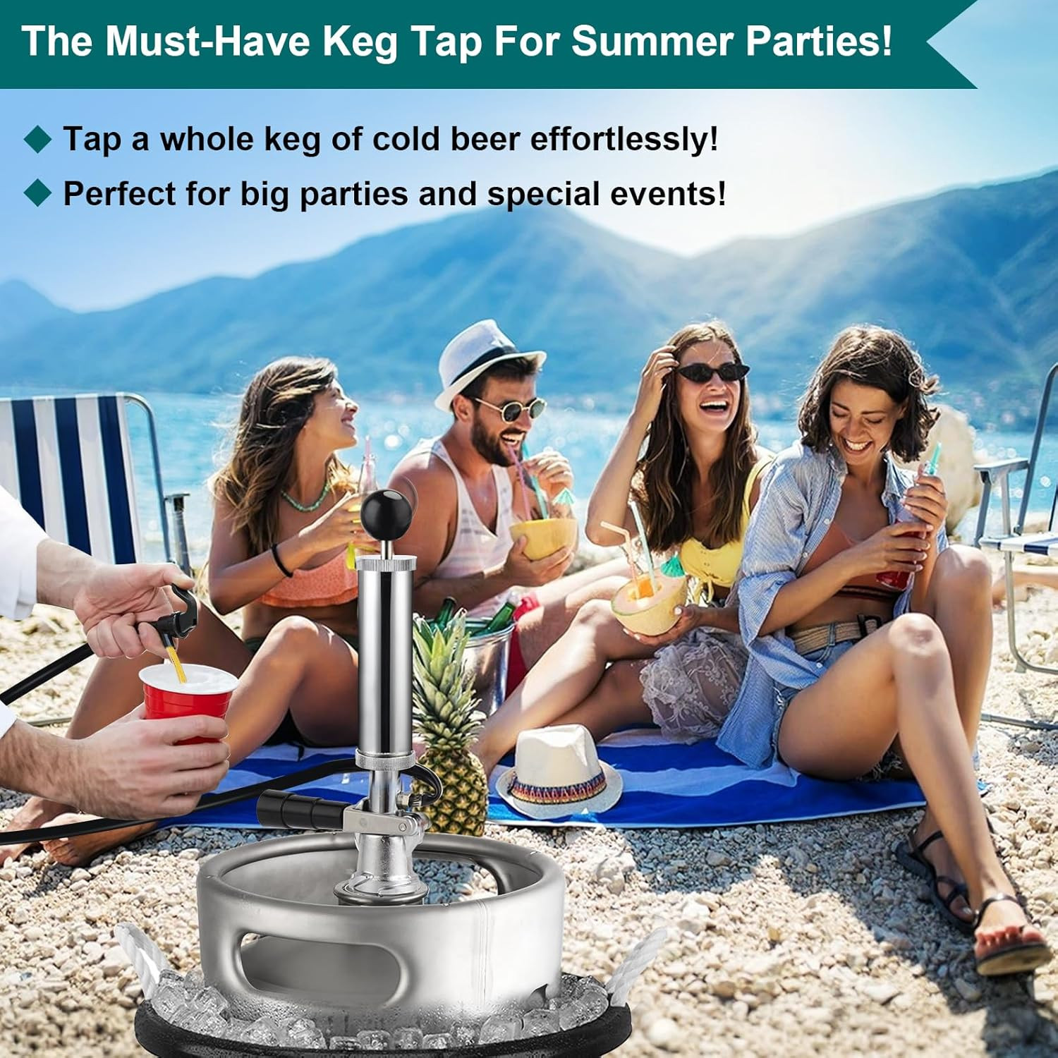 4inch Beer Keg Pump Keg Tap D System Keg Party Pump with Beer Line Faucet