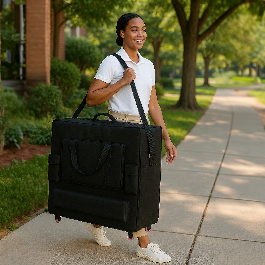 Deluxe Massage Table Carry Case – Heavy Duty Padded Bag w/Pockets & Wheels (32")