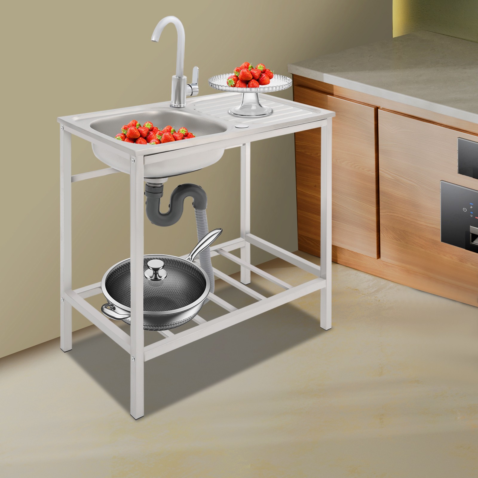 Stainless Steel Outdoor Kitchen Sink with Faucet Hand Washing Station Commercial