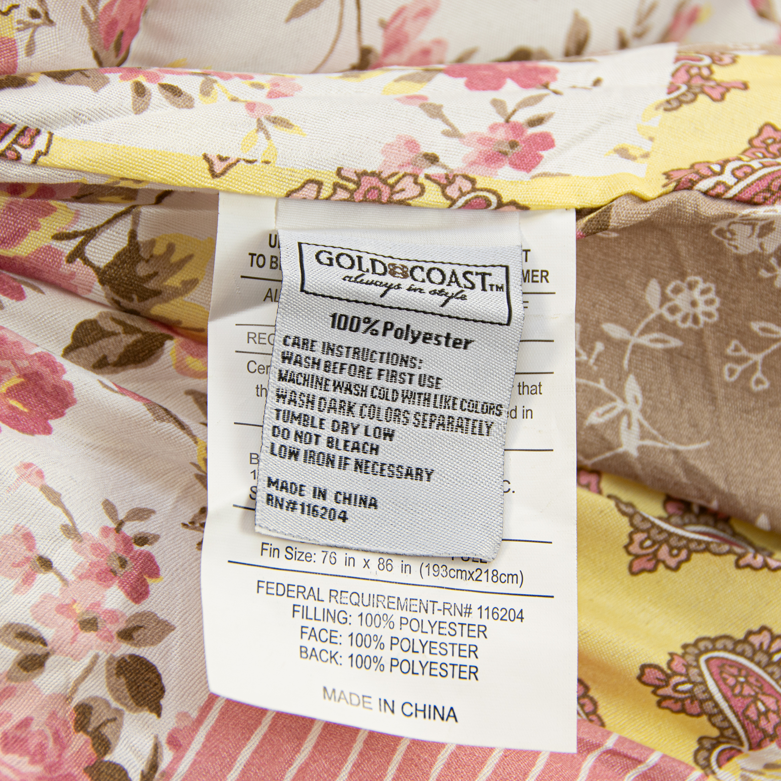 Gold Coast 8 Pc Bed in a Bag Elm Pink and Yellow Floral Comforter Set, Full