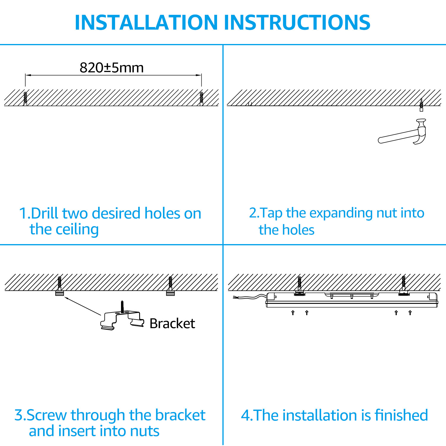 8-Pack 4ft LED Vapor Tight Light, UL Listed Vapor Proof Light, 5000K Daylight
