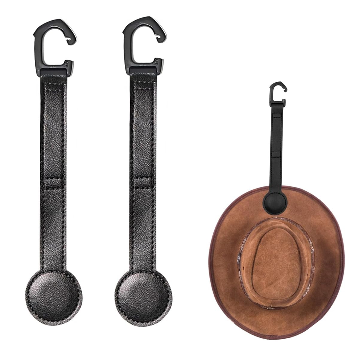 NAGRAN 2 Pack Leather Cowboy Hat Holder with Magnetic Attraction, Car Black