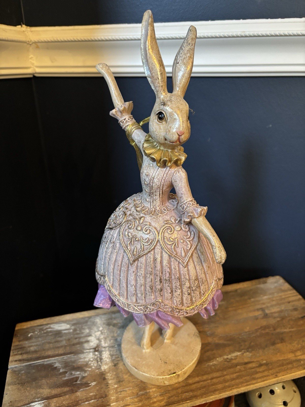 Jolie Fleur Easter Bunny 14” Figure Lavender Dress Dancing Ballerina