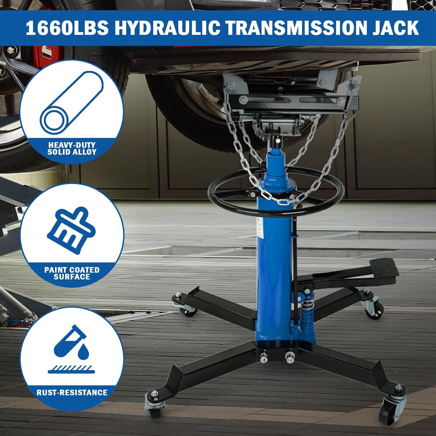 1660 lbs Transmission Jack 2 Stage Hydraulic 35"-72" Adjustable Height w/ 360°