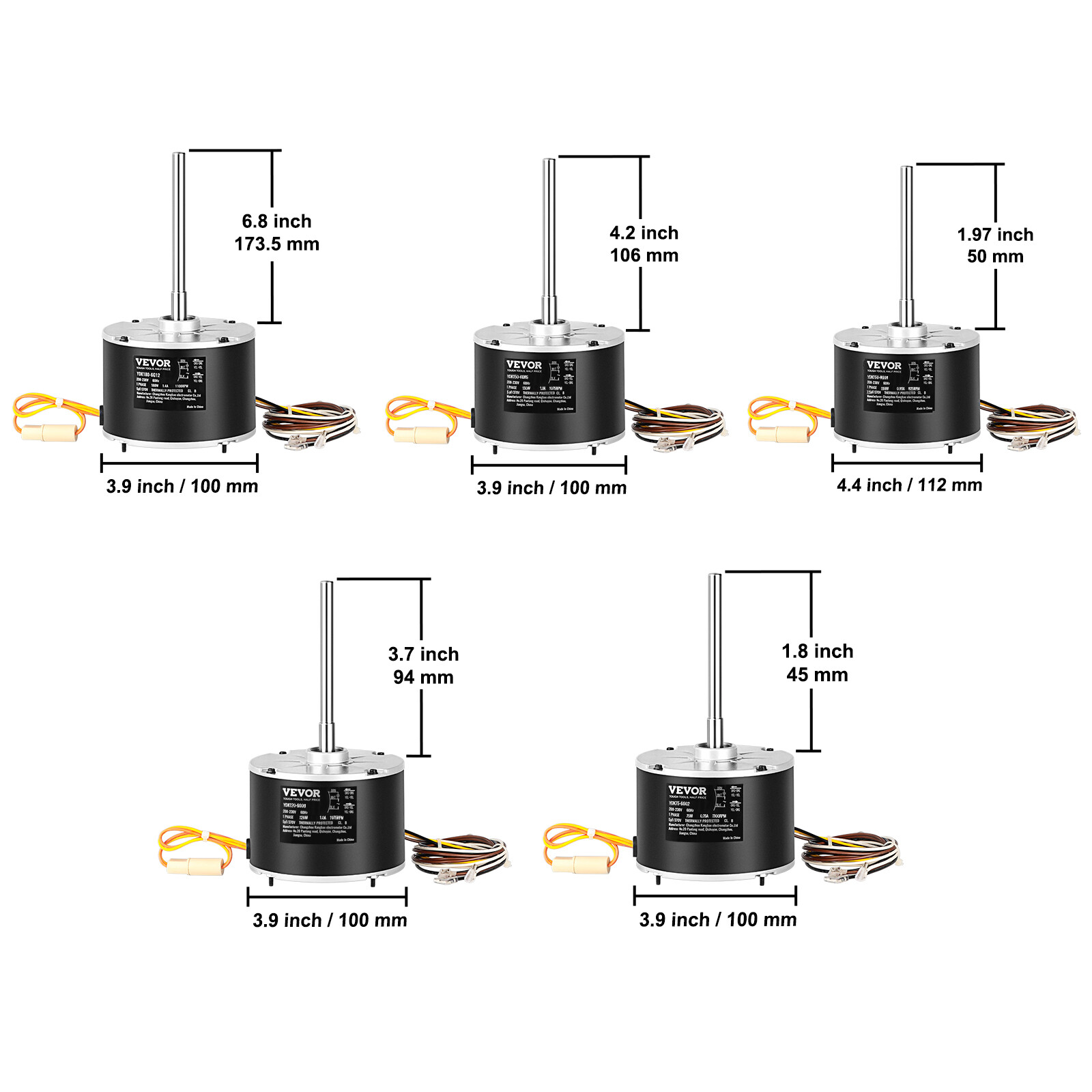 VEVOR Condenser Fan Motor 1/4 1/5 1/5 1/6 1/10HP Reversible Rotating OEM Upgrade
