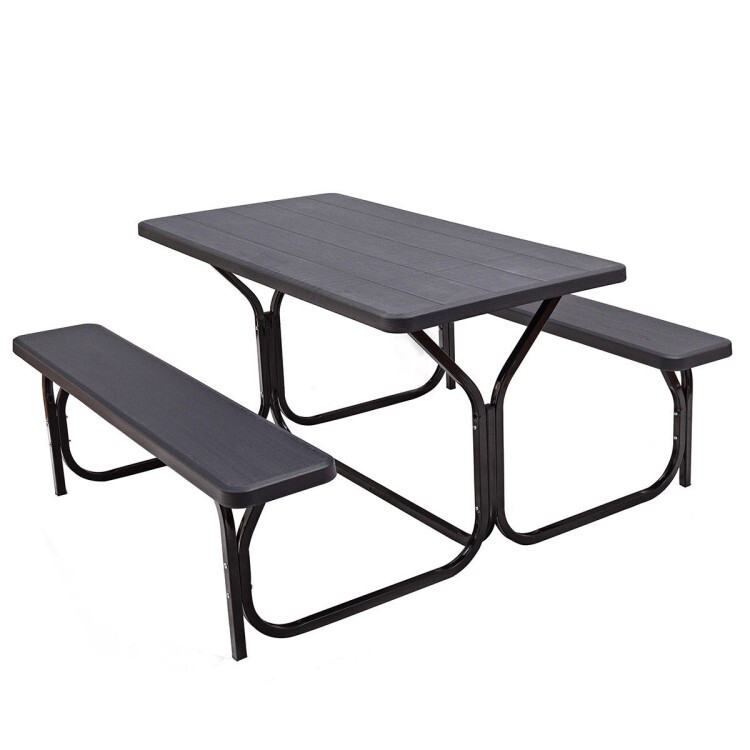 Outdoor Picnic Table Bench Set Metal Frame Camping Garden Yard Dining Furniture