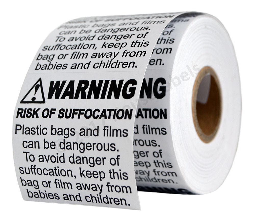 SUFFOCATION WARNING Labels/Stickers (2 x 2) - FBA Approved - (1) Roll of 500