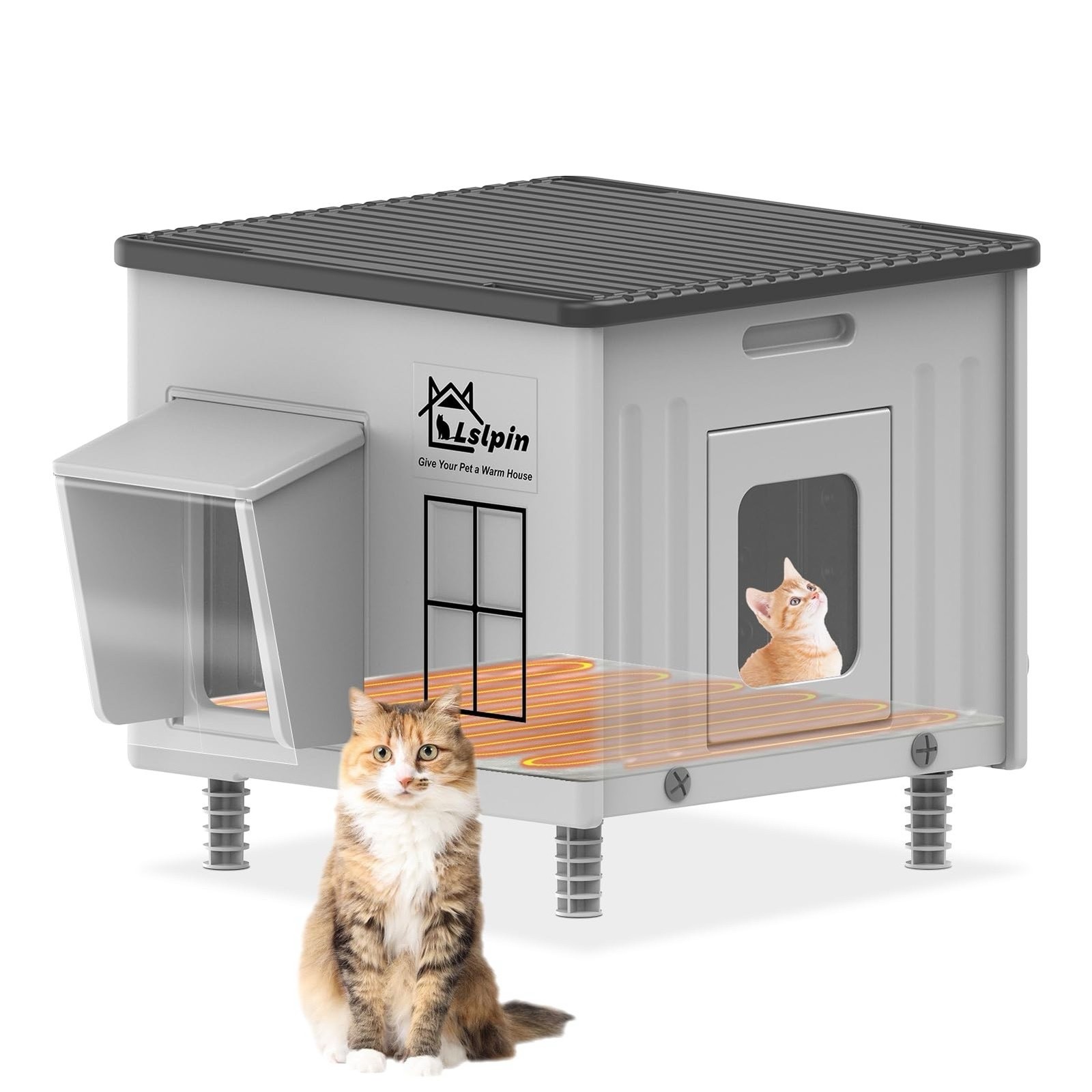 Heated Cat House for Outdoor Cats Insulated Weatherproof Shelter