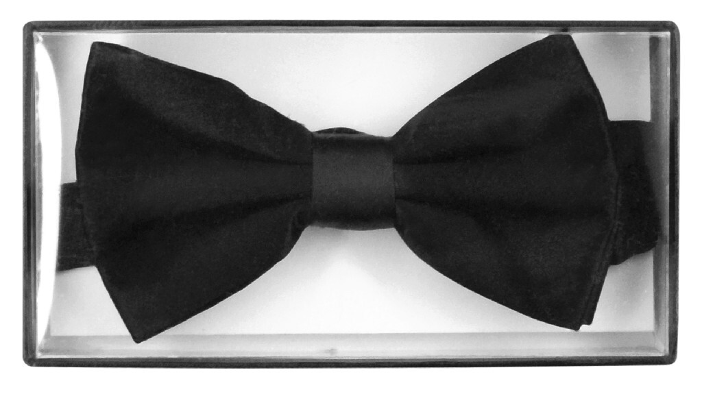 100% SILK BOWTIE SOLID BLACK Color Mens Bow Tie for Tuxedo or Suit