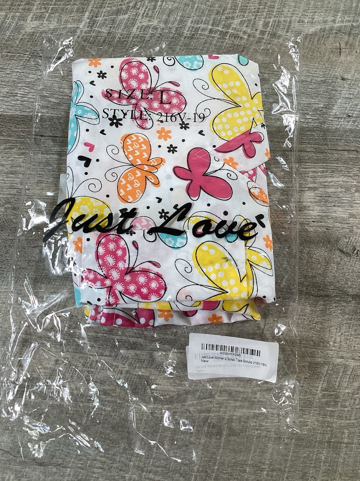 Just Love Womens Scrub Top L Butterfly Print V Neck Medical Nurse Shirt NWT