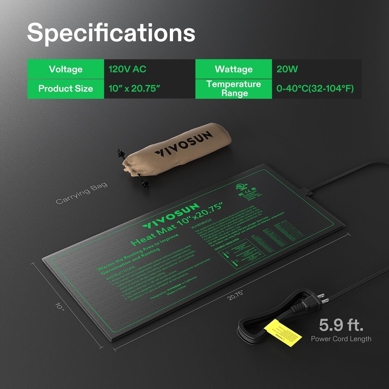 VIVOSUN 4-Pack Waterproof Seedling Heat Mat 10" x 20.75" UL & MET-Certified,20W