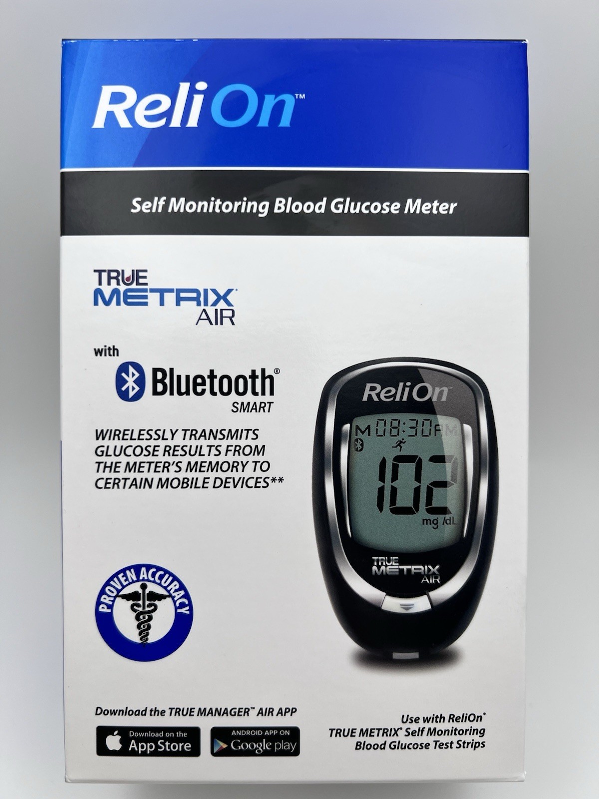 New Reli On TRUE METRIX Air Self-Monitoring Blood Glucose Meter Bluetooth Smart