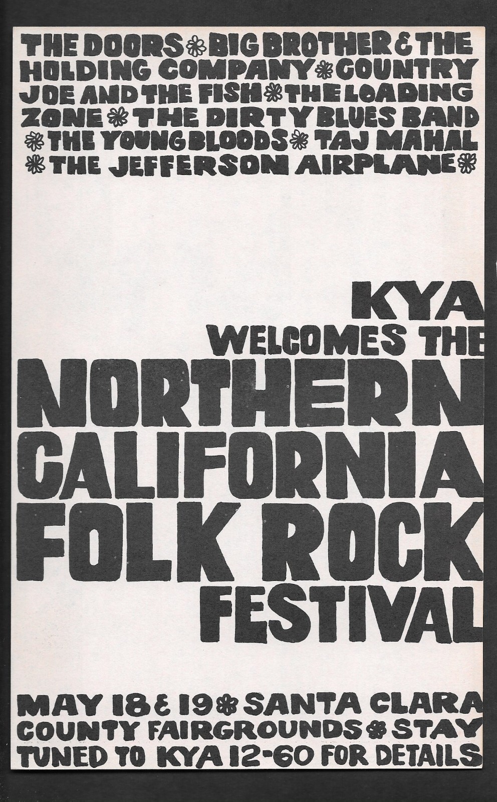 The Doors Airplane Janis Joplin Country Joe GD  Concert Handbill Flyer 1968