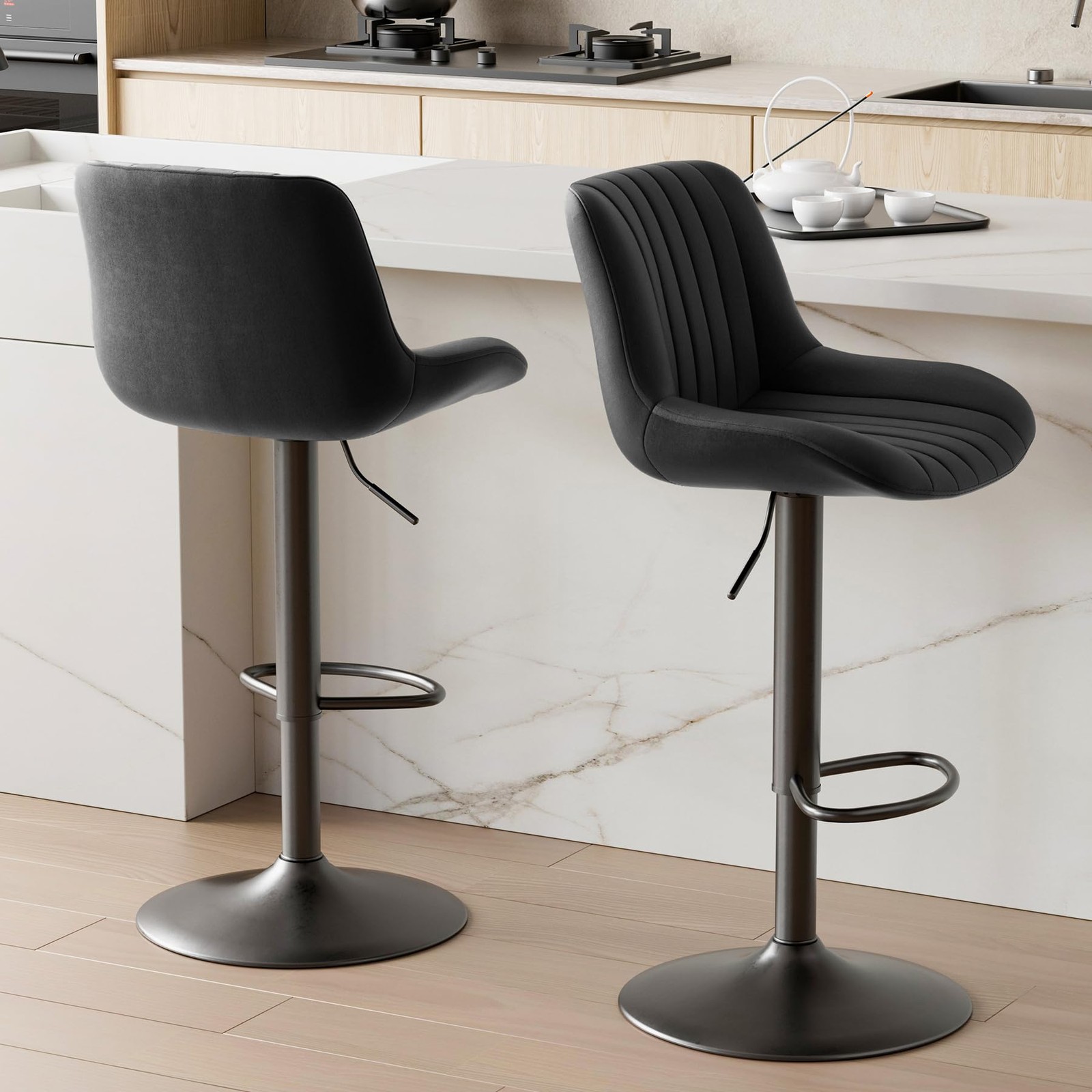 Adjustable Swivel Bar Stools Set of 2 with Backs Counter Height Black