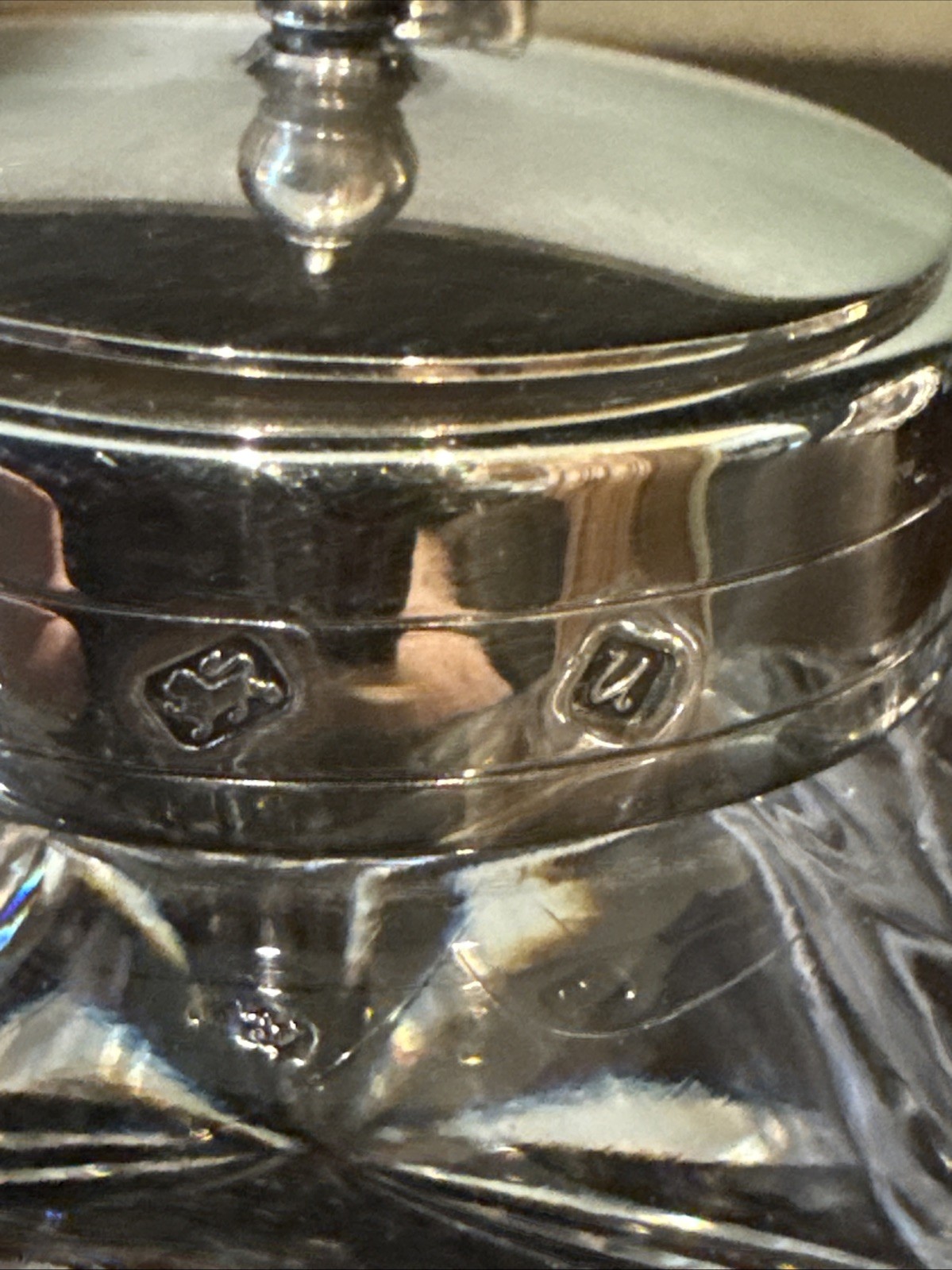 ENGLISH Cut CRYSTAL Inkwell With STERLING SILVER Collar And Lid by R&S Ltd