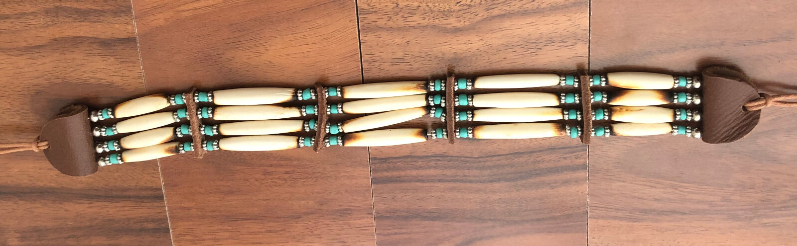 Buffalo Bone 4 Row Tribal Native American Choker Necklace Beaded Turquoise Stone
