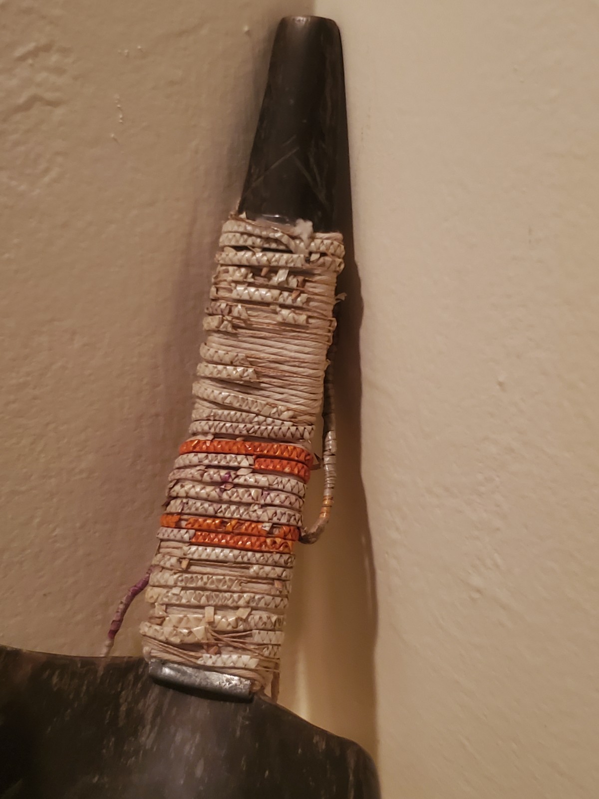 Antique OLD Native American plains Indian quilled buff horn spoon 19th c.