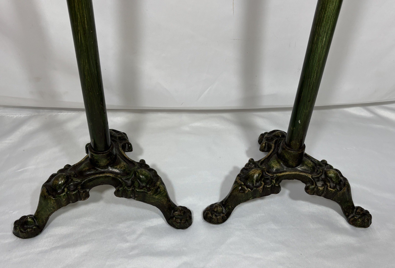 Antique Vintage Painted Green Cast Iron & Walnut? Wood Top Pedestal Plant Stand