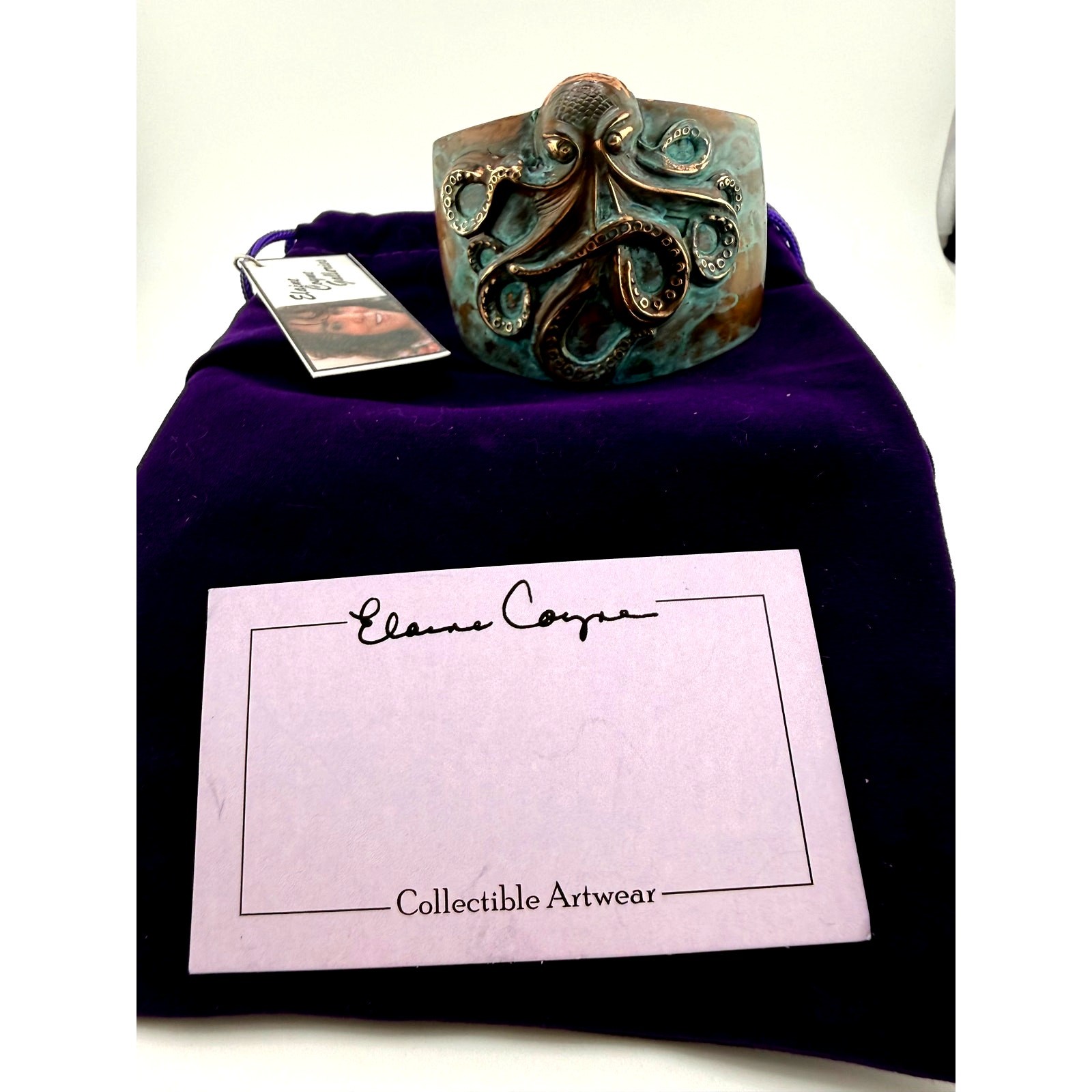 Elaine Coyne Verdigris Patina Brass Octopus Cuff Bracelet New