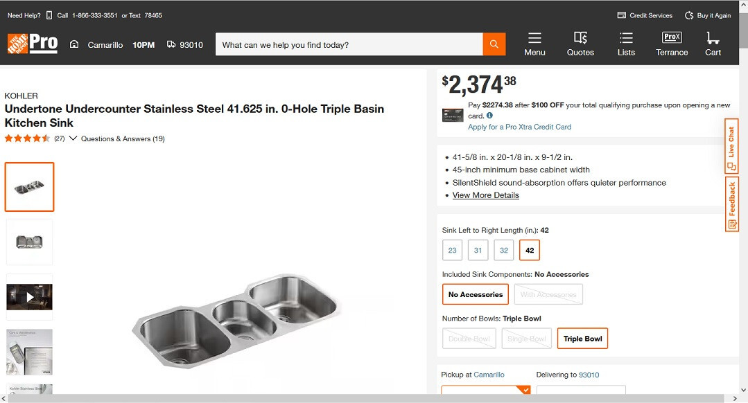 Triple Bowl Commercial Grade 16 Gauge Stainless Steel Undermount Kitchen Sink