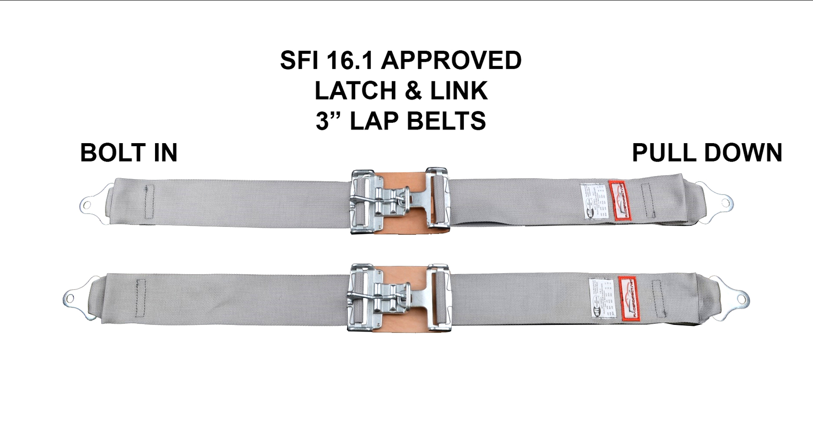 SAFETY HARNESS NEW PAIR 3" LATCH & LINK LAP BELT 2 POINT RACING BELT GRAY
