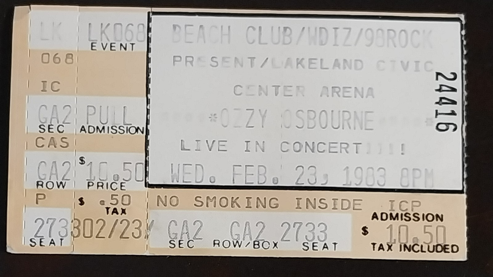 VTG Ozzy Osbourne Solo Concert Ticket Stub 1980s Rare RIP Metal Legend