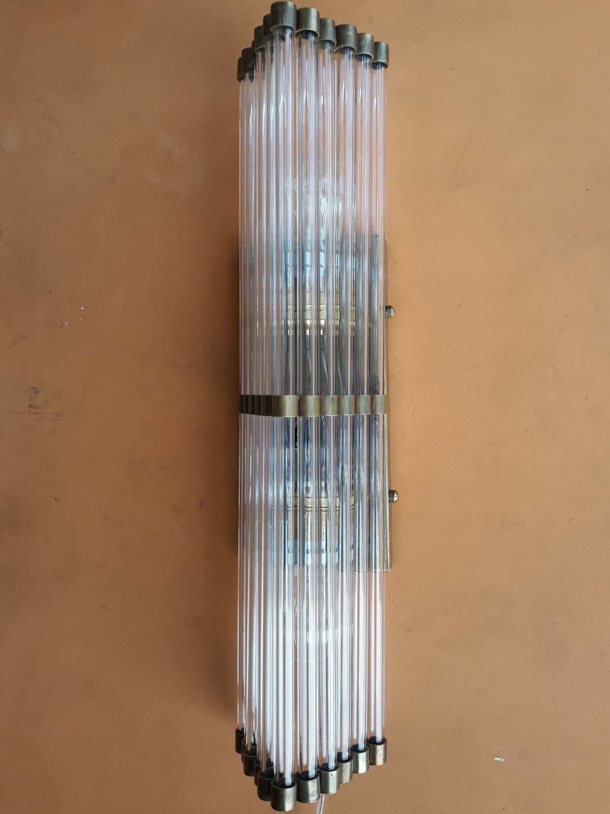 Old Vintage Art Deco Skyscraper Brass & Glass Rod Ship Light Wall Sconces Lamp